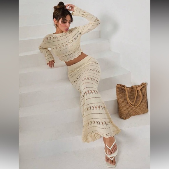 Dresses & Skirts - Cream Knit 2-Piece Cover Up Beach Set